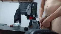 Play Leather Bondage Solo Session with Cumshot