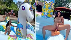 Play Busty Harley Haze Gets Wet and Wild with Dildo on Inflatable Unicorn